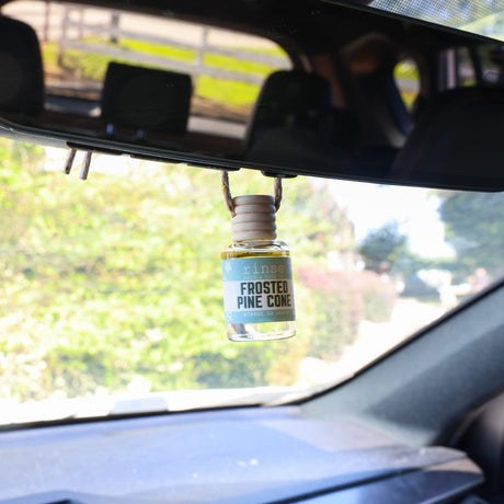 natural car air freshener in Frosted Pine Cone by Rinse Bath & Body - detail view