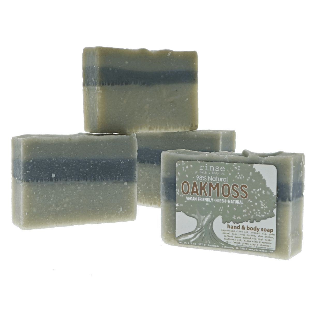 Oakmoss handmade natural bar soap from Rinse - paraben-free since 2003