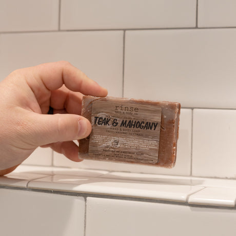 Teak Mahogany handmade natural bar soap from Rinse - paraben-free since 2003 - alternate angle