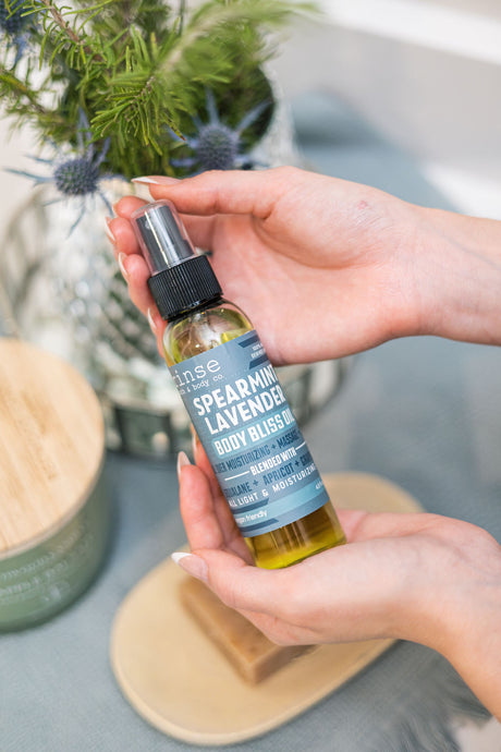 Spearmint Lavender Body Oil — in-use