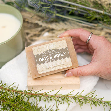 Rinse Oats Honey handmade natural bar soap - moisturizing and gentle - alternate angle