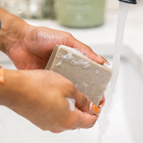 handmade natural bar soap in Dead Sea Mud by Rinse Bath & Body - alternate angle