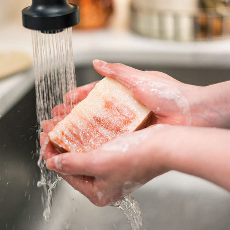 Peach handmade natural bar soap from Rinse - paraben-free since 2003 - detail view
