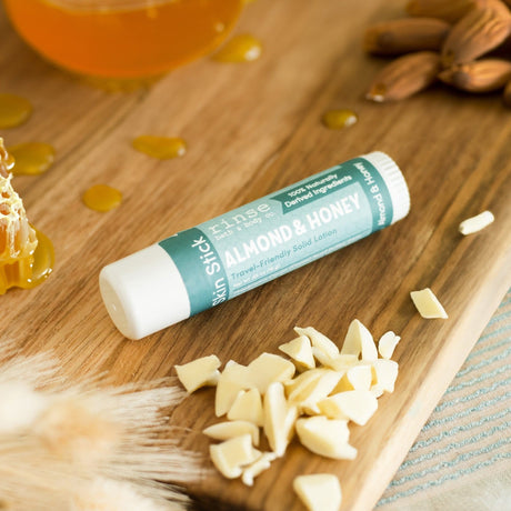 solid lotion stick in Almond Honey by Rinse Bath & Body - back label