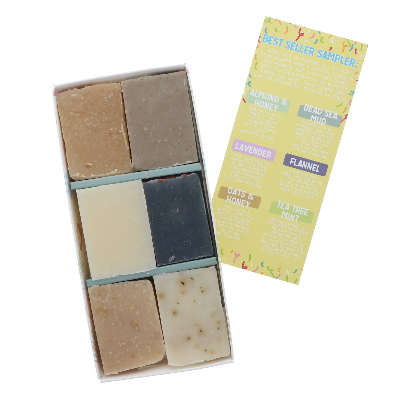 Handmade Tester - Soap Sampler Box (6 half bars) - naturally derived - alternate angle