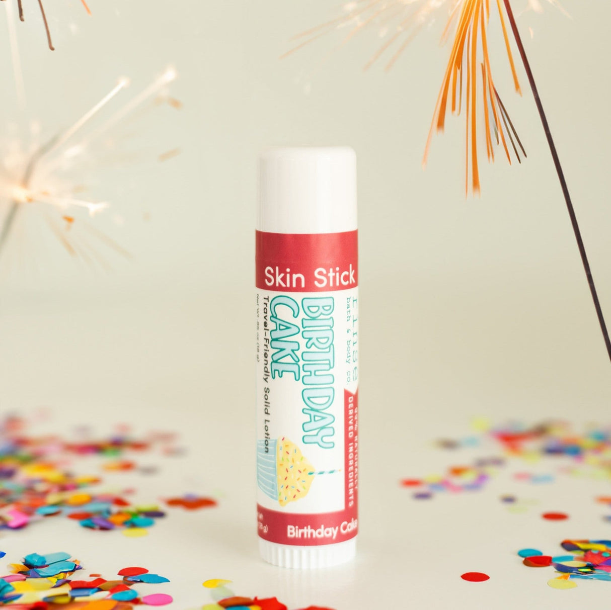 Rinse Birthday Cake solid lotion stick - mess-free hydration - detail view