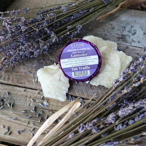 Lavender bath bomb from Rinse - cocoa butter infused - detail view
