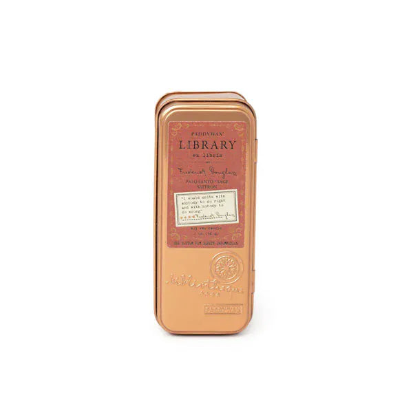 Library Author Candle Soy Wax 2oz Tin from Rinse - family-made since 2003 - detail view