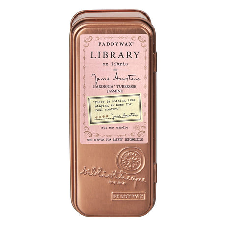 Rinse Library Author Candle Soy Wax 2oz Tin - handmade natural product - lifestyle shot