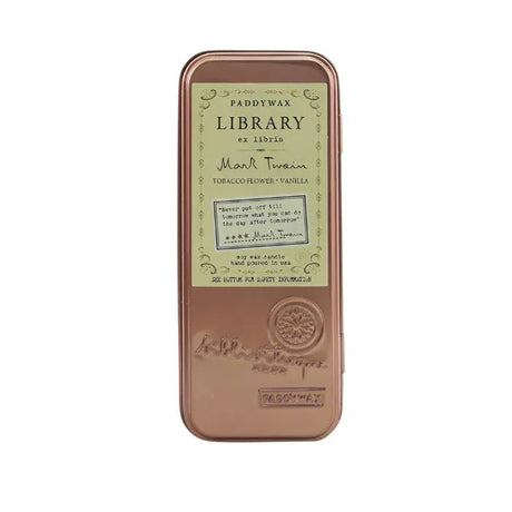 Library Author Candle Soy Wax 2oz Tin by Rinse Bath & Body - texture close-up