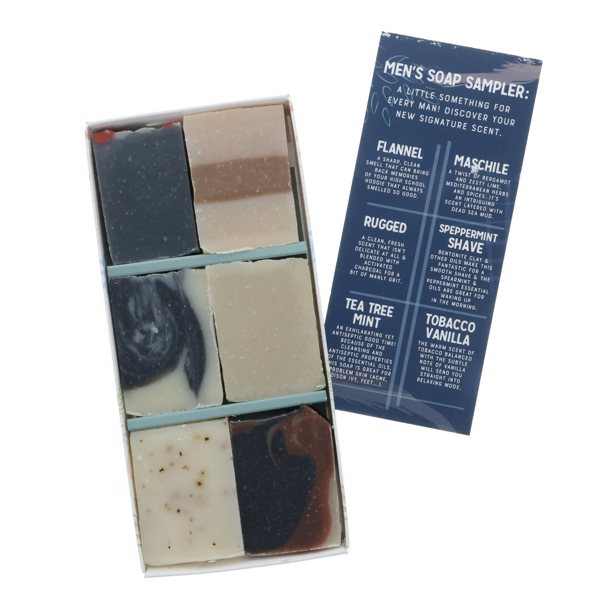 Rinse Tester - Soap Sampler Box (6 half bars) - handmade with care - back label
