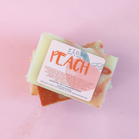 Rinse Peach handmade natural bar soap - moisturizing and gentle - back label