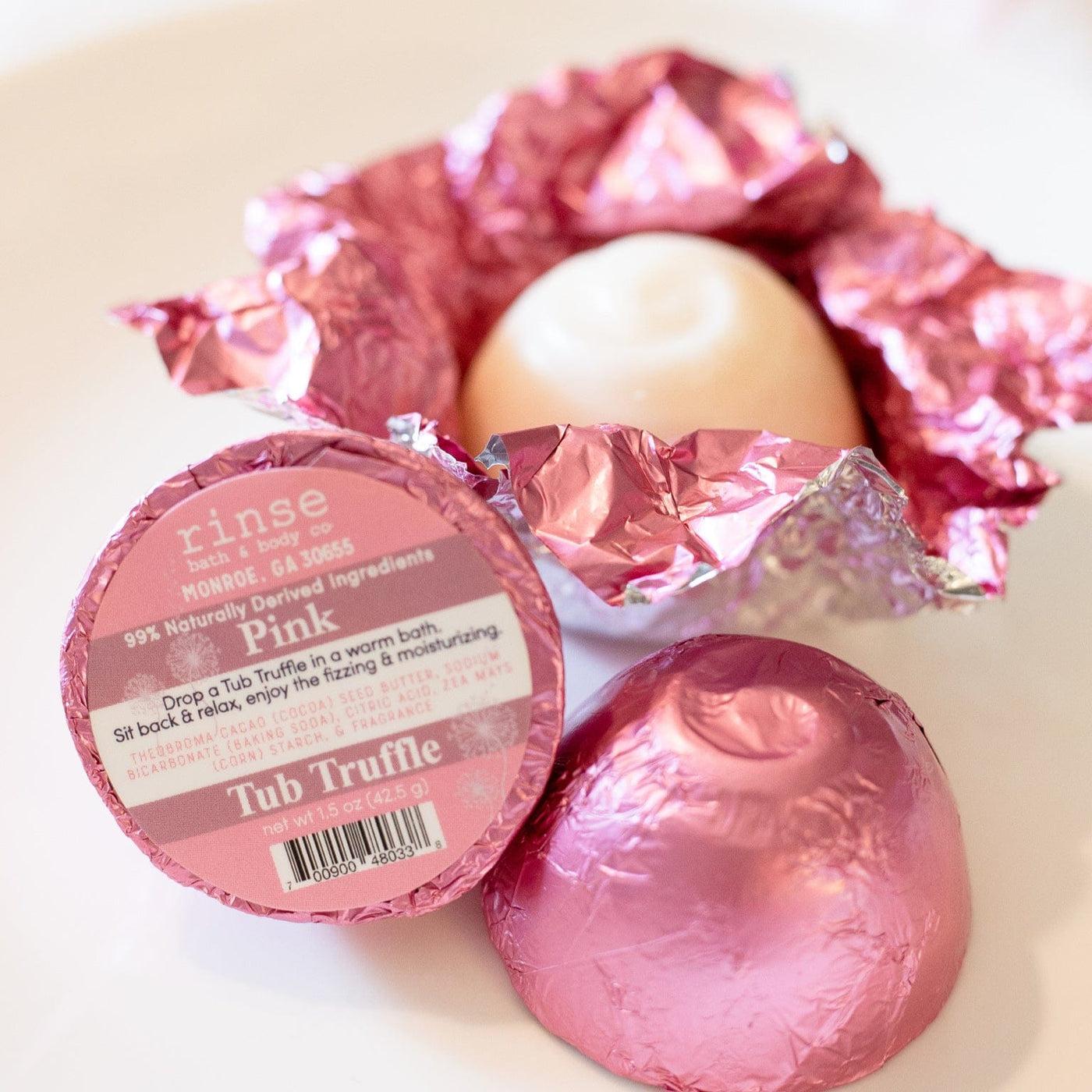 Rinse Pink bath bomb - fizzy moisturizing soak - alternate angle