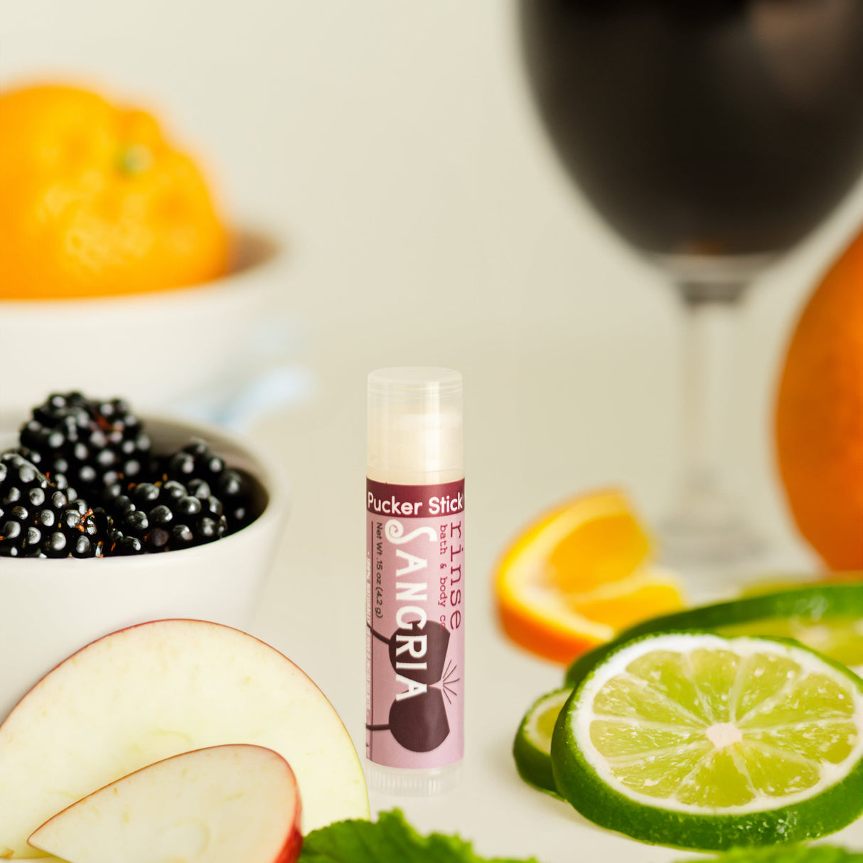 Sangria natural lip balm from Rinse - nourishing lip care - alternate angle