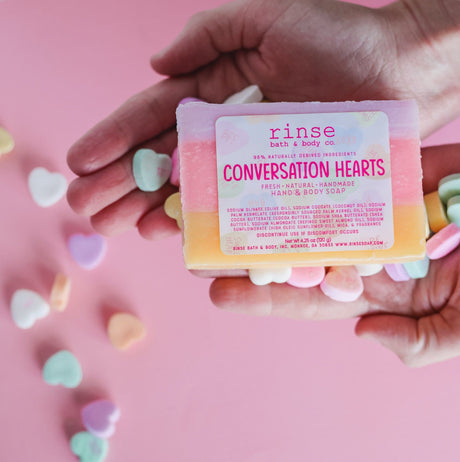 Handmade Conversation Hearts handmade natural bar soap - naturally derived - alternate angle