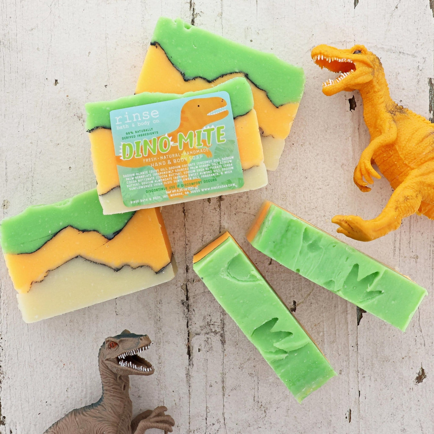 handmade natural bar soap in Dinomite by Rinse Bath & Body - alternate angle