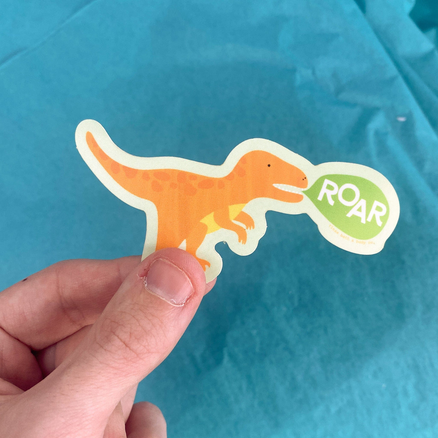 Handmade Dino Roar Sticker - naturally derived - alternate angle