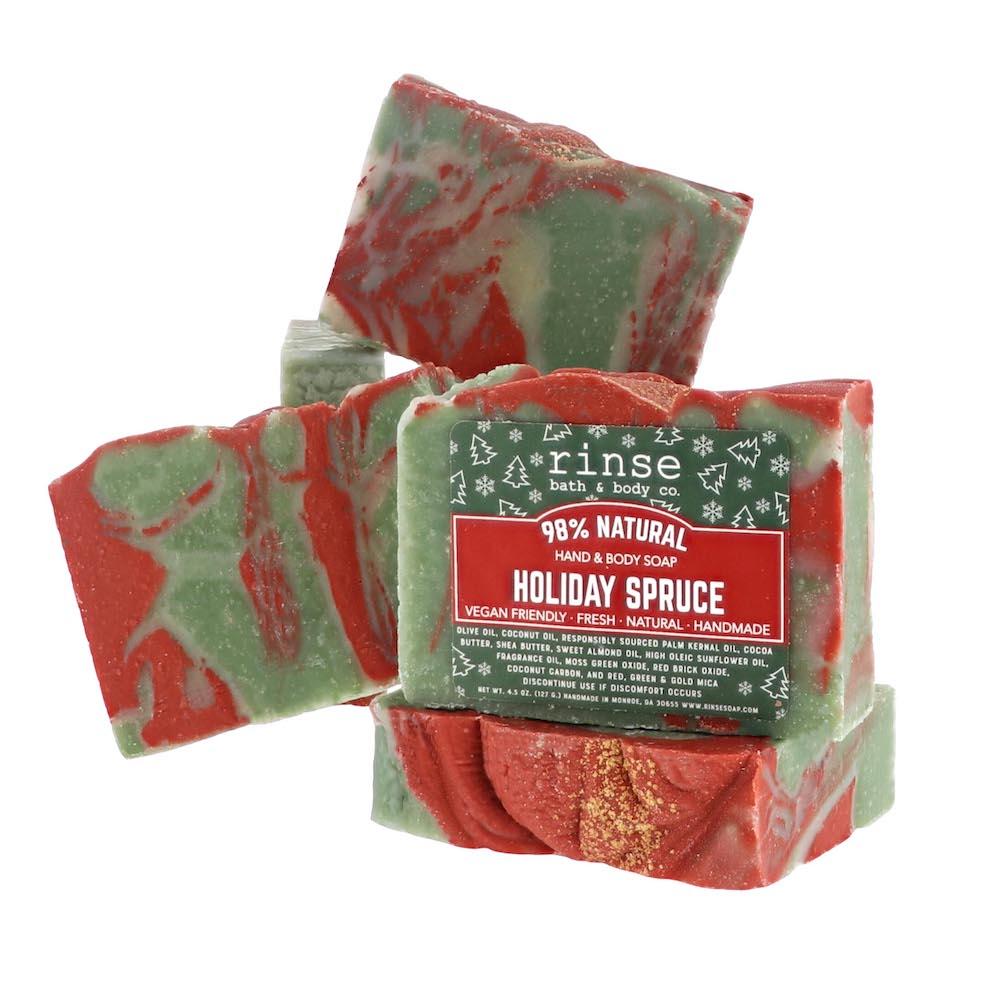 Rinse Holiday Spruce Soap- Boxed - moisturizing and gentle - alternate angle