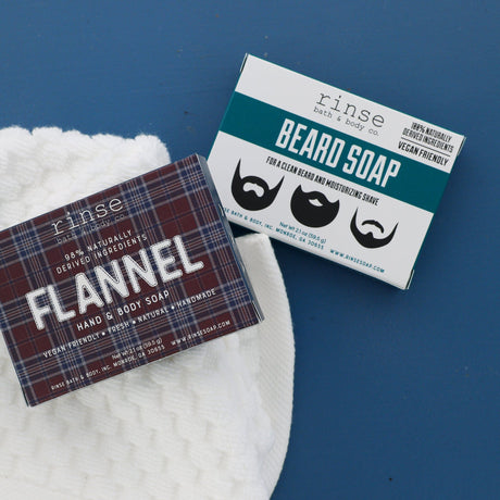 natural bath & body product in Mini Soap 2 Pack Beard Bar Flannel by Rinse Bath & Body - alternate angle