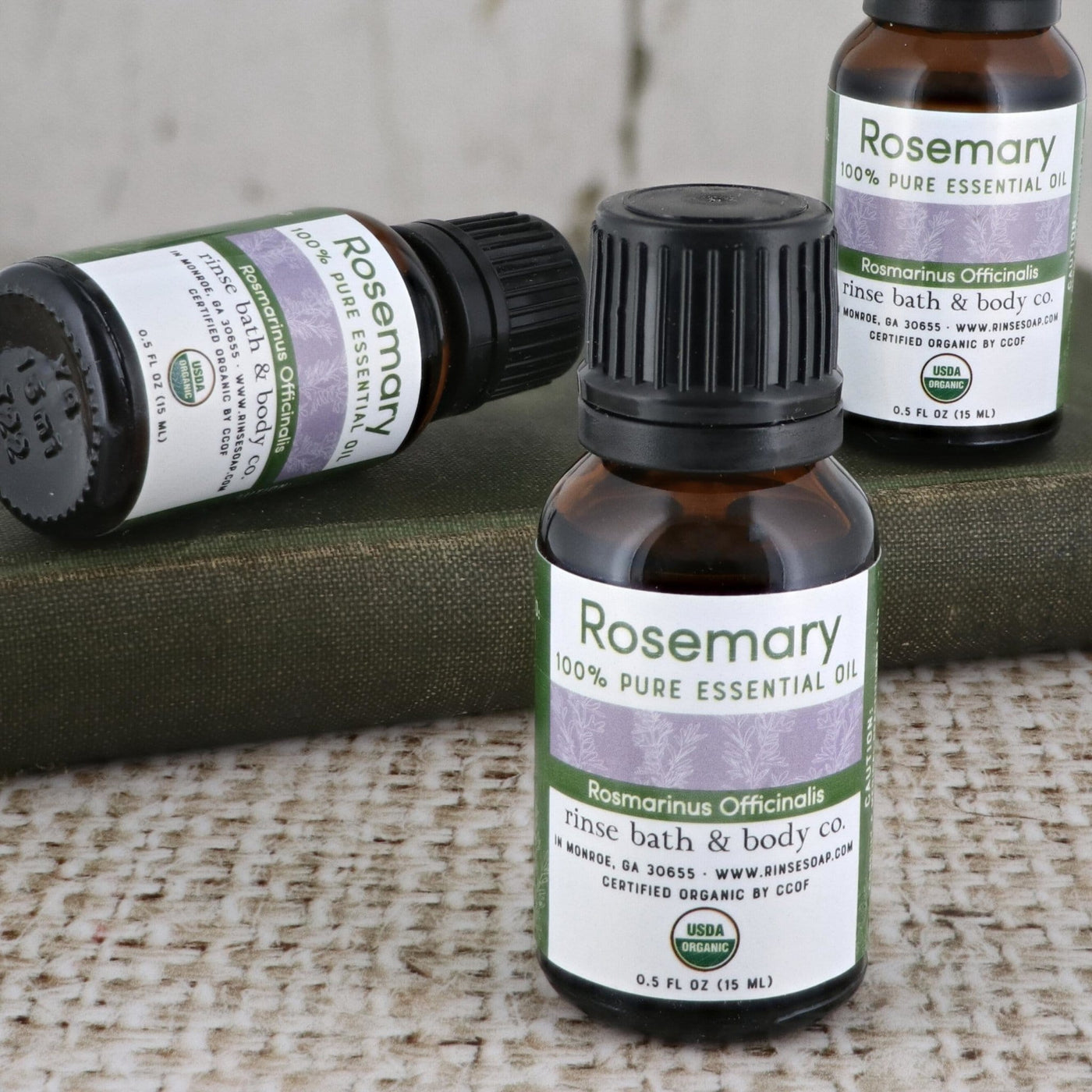 pure essential oil in Rosemary Essential Oil Certified Organic by Rinse Bath & Body - alternate angle