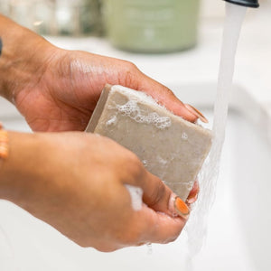 handmade natural bar soap in Dead Sea Mud by Rinse Bath & Body - alternate angle