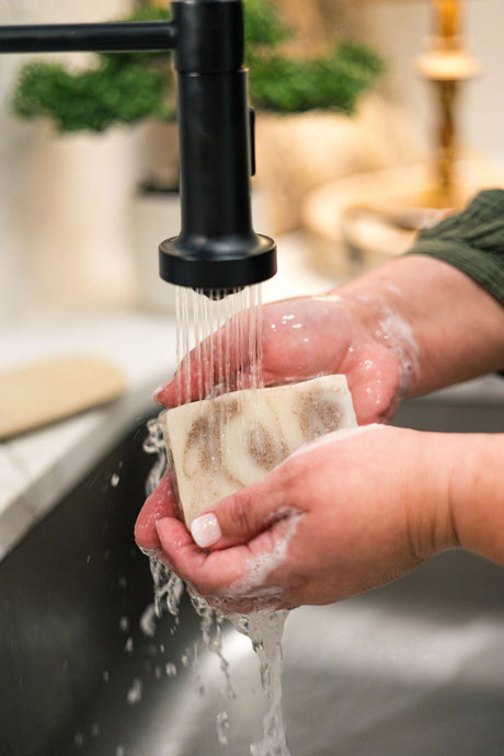 Mini Patchouli Sandalwood Soap Bar — in-use