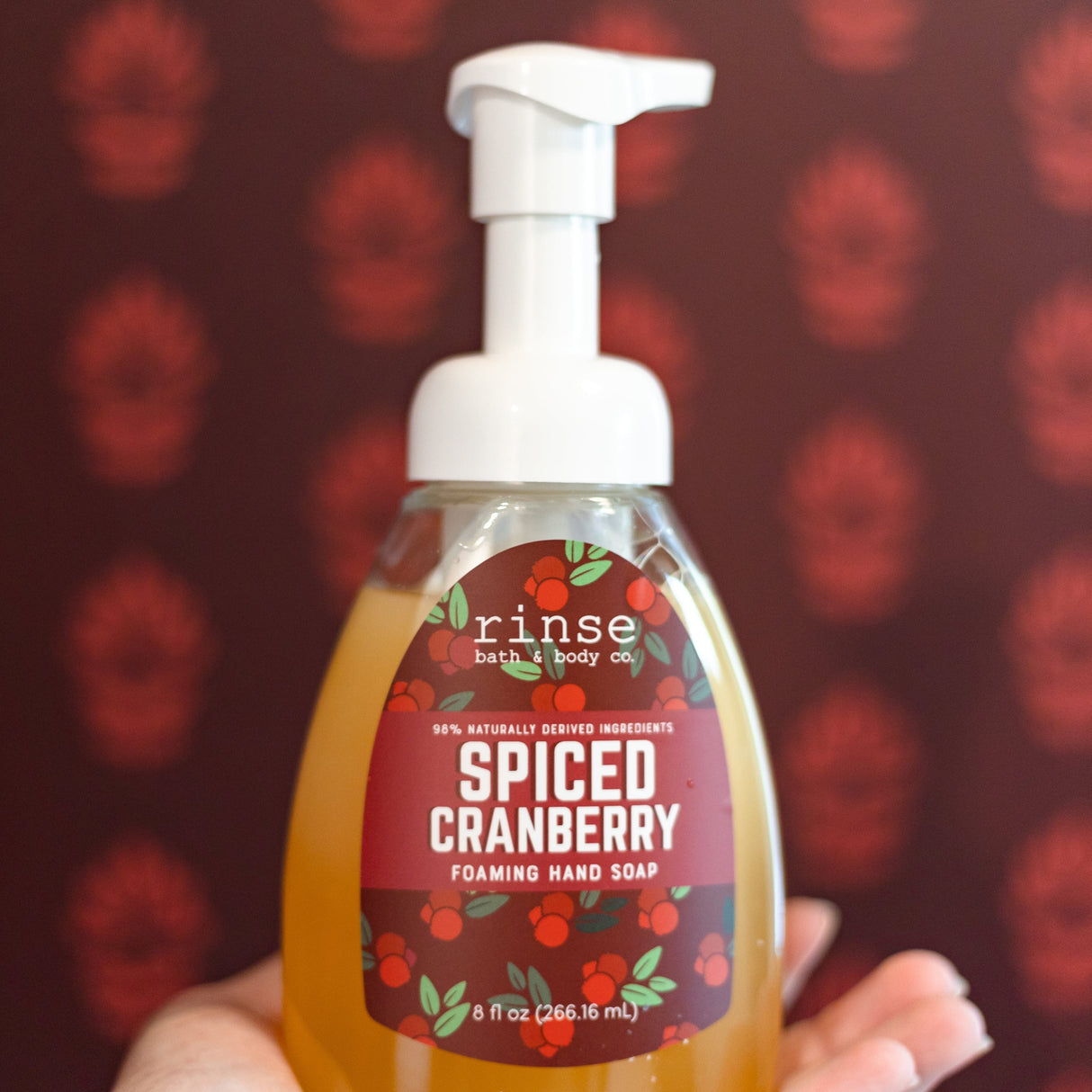 Handmade Spiced Cranberry natural foaming hand soap - naturally derived - alternate angle