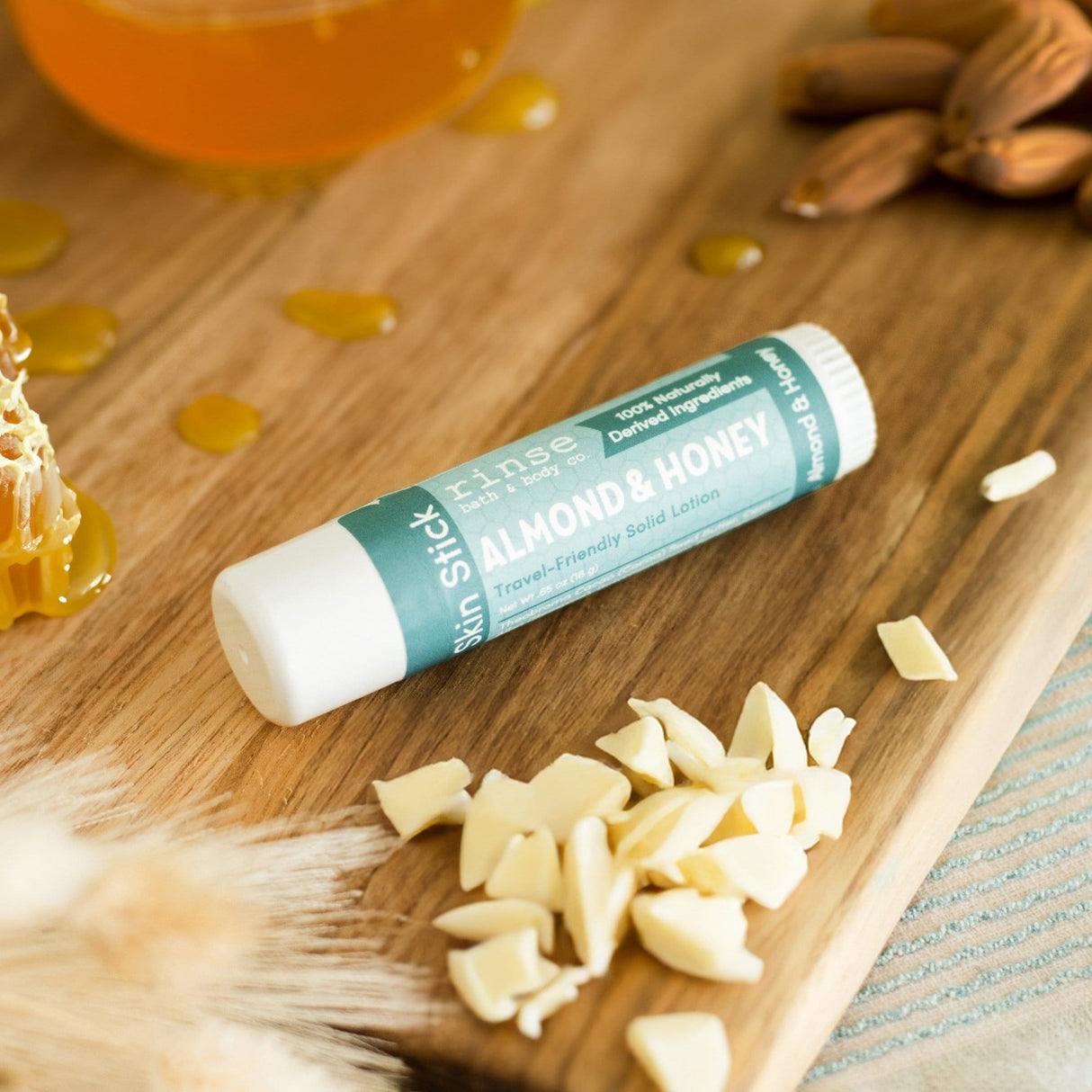 solid lotion stick in Almond Honey by Rinse Bath & Body - back label