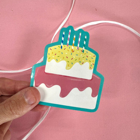 Handmade Birthday Cake Sticker - naturally derived - alternate angle