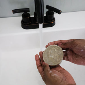 handmade natural bar soap in Dead Sea Mud Loofah by Rinse Bath & Body - alternate angle