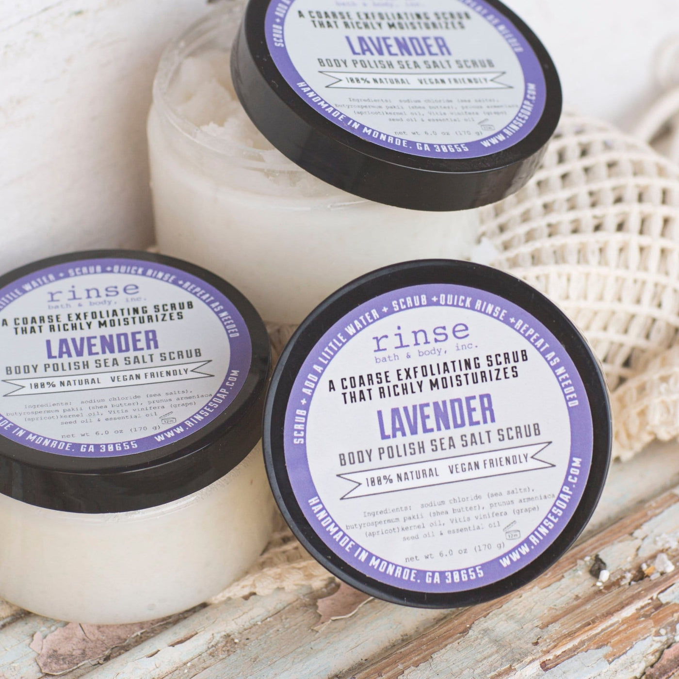 Lavender natural salt scrub from Rinse - mineral-rich sea salt - alternate angle