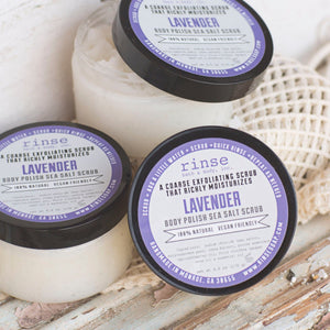 Lavender natural salt scrub from Rinse - mineral-rich sea salt - alternate angle
