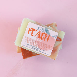 Rinse Peach handmade natural bar soap - moisturizing and gentle - back label