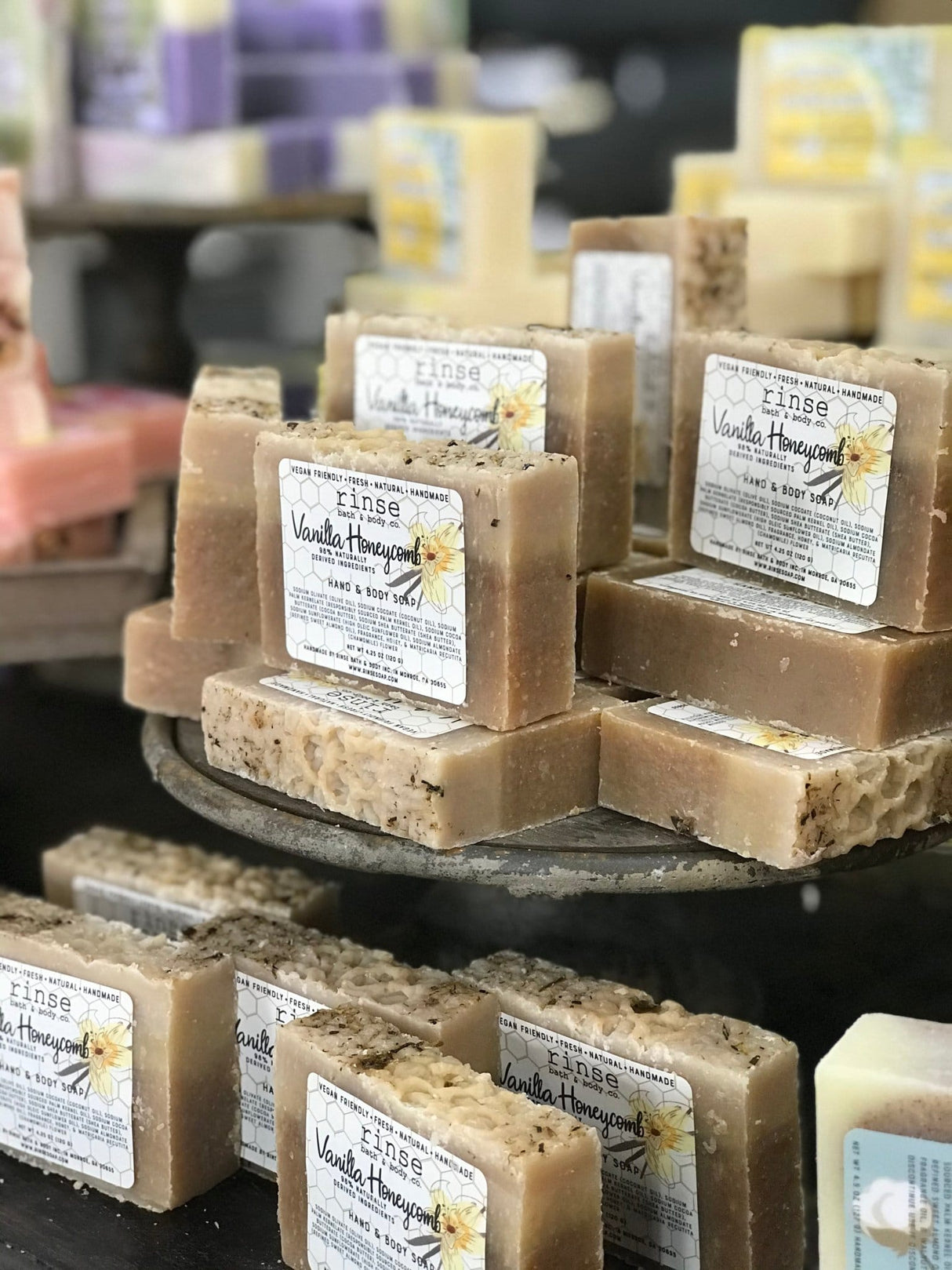 handmade natural bar soap in Vanilla Honeycomb by Rinse Bath & Body - alternate angle