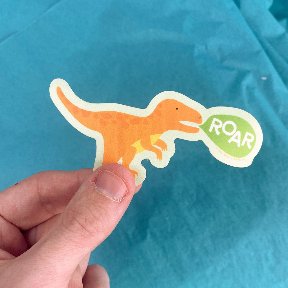 Handmade Dino Roar Sticker - naturally derived - alternate angle