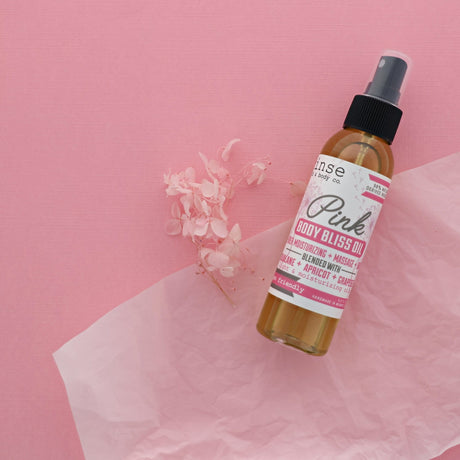 Rinse Pink natural body oil - lightweight moisture that absorbs fast - detail view