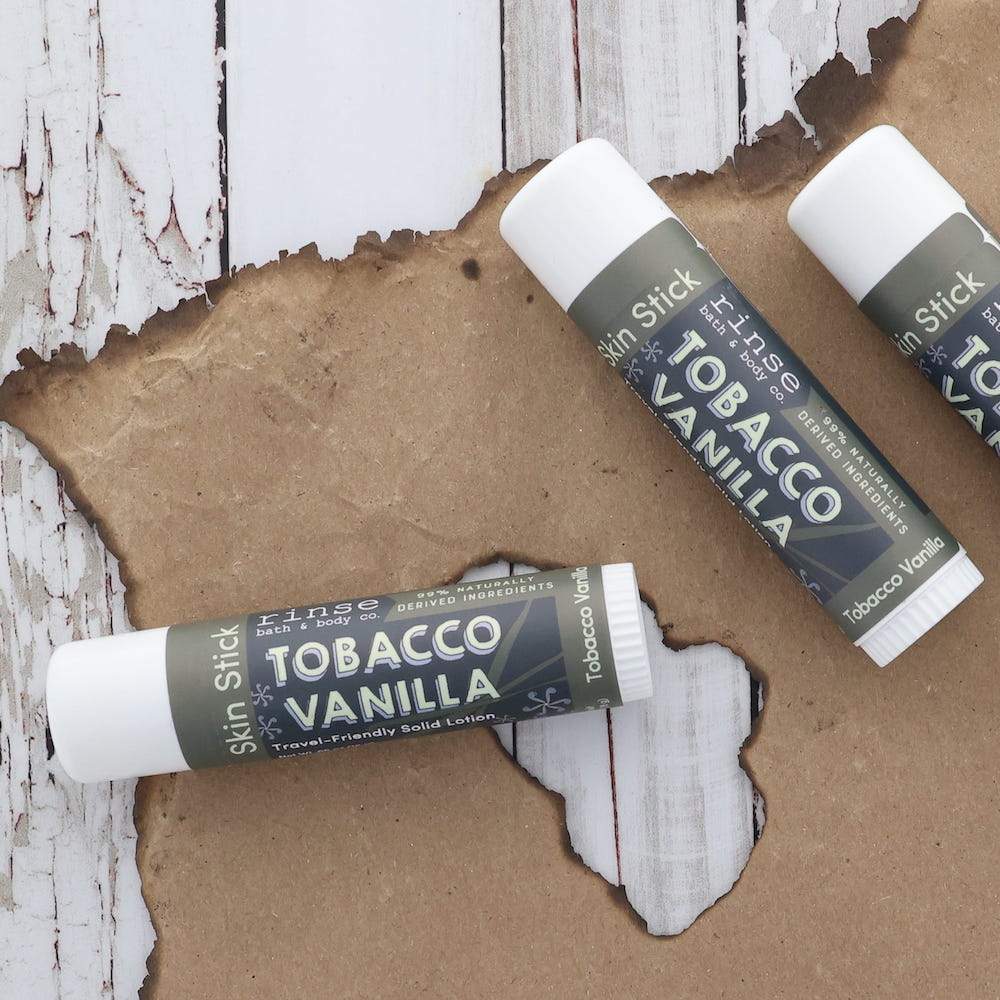 Rinse Tobacco Vanilla solid lotion stick - mess-free hydration - alternate angle